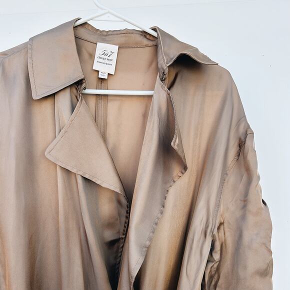 Cinq a Sept Aziza Duster Coat Silky Trech Long Tan Camel Jacket Satin XS Small - Picture 8 of 13